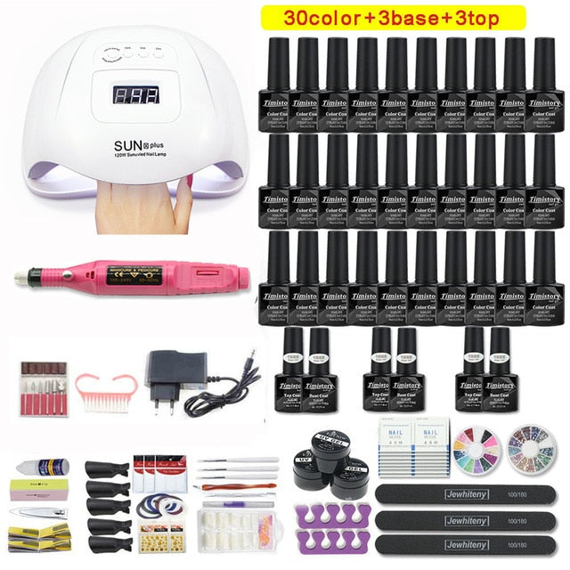 Gel Nail Polish Kit Tools Set. Manicure Set With 120W/80W/54W Led Nail Lamp Nail .