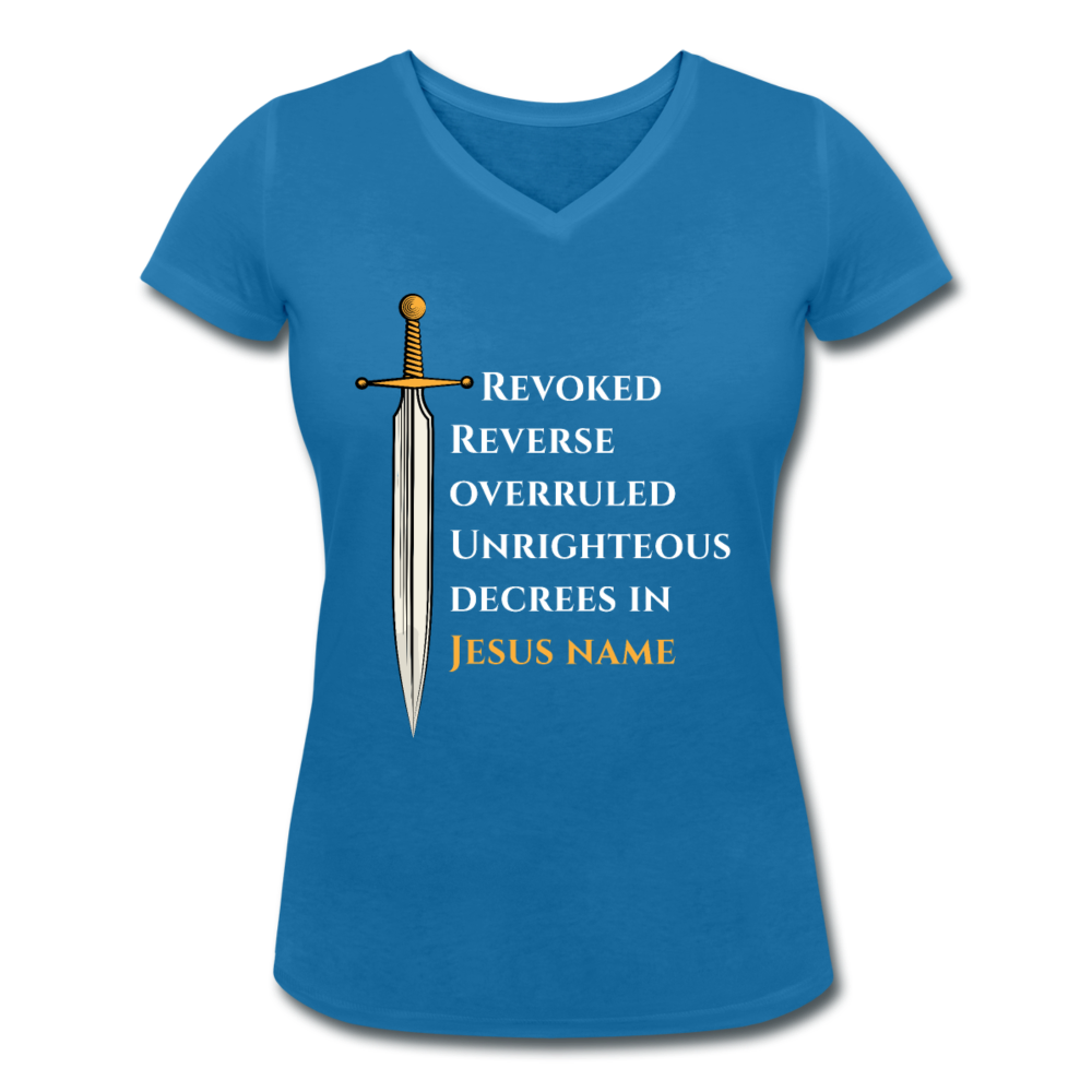 Prayer Warrior Women's Organic V-Neck T-Shirt EU/USA - peacock-blue