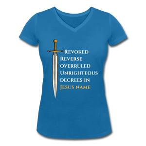 Prayer Warrior Women's Organic V-Neck T-Shirt EU/USA - peacock-blue