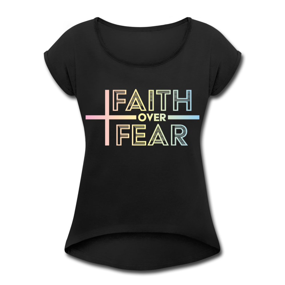 Faith Wins Women’s T-Shirt with rolled up sleeves - black