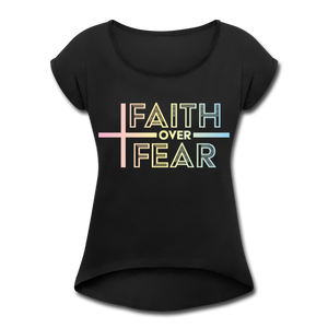 Faith Wins Women’s T-Shirt with rolled up sleeves - black