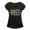 Faith Wins Women’s T-Shirt with rolled up sleeves - black