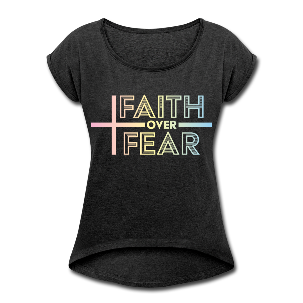 Faith Wins Women’s T-Shirt with rolled up sleeves - heather black