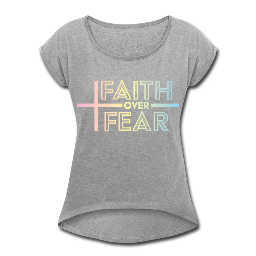 Faith Wins Women’s T-Shirt with rolled up sleeves - heather grey