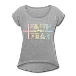 Faith Wins Women’s T-Shirt with rolled up sleeves - heather grey