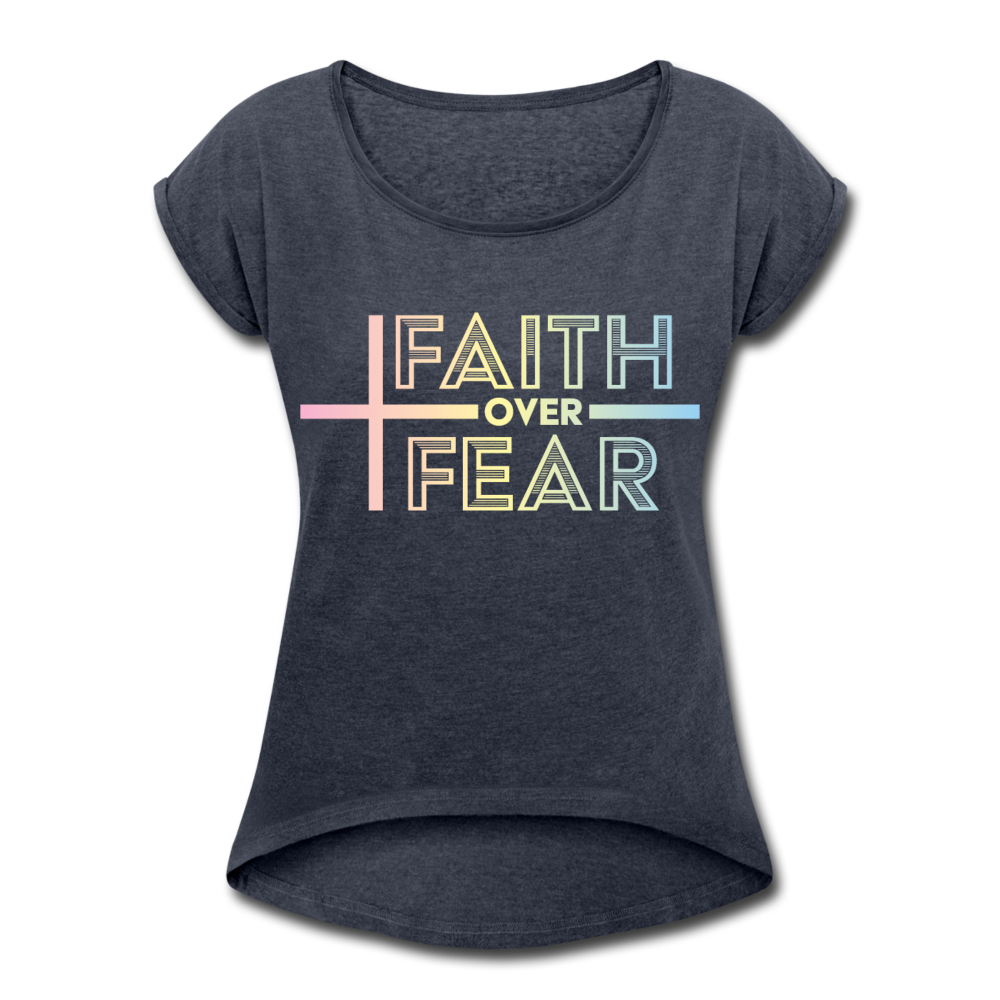 Faith Wins Women’s T-Shirt with rolled up sleeves - heather navy