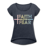 Faith Wins Women’s T-Shirt with rolled up sleeves - heather navy