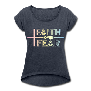 Faith Wins Women’s T-Shirt with rolled up sleeves - heather navy