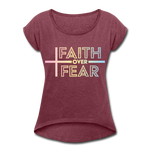 Faith Wins Women’s T-Shirt with rolled up sleeves - heather burgundy