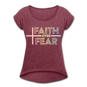 Faith Wins Women’s T-Shirt with rolled up sleeves - heather burgundy