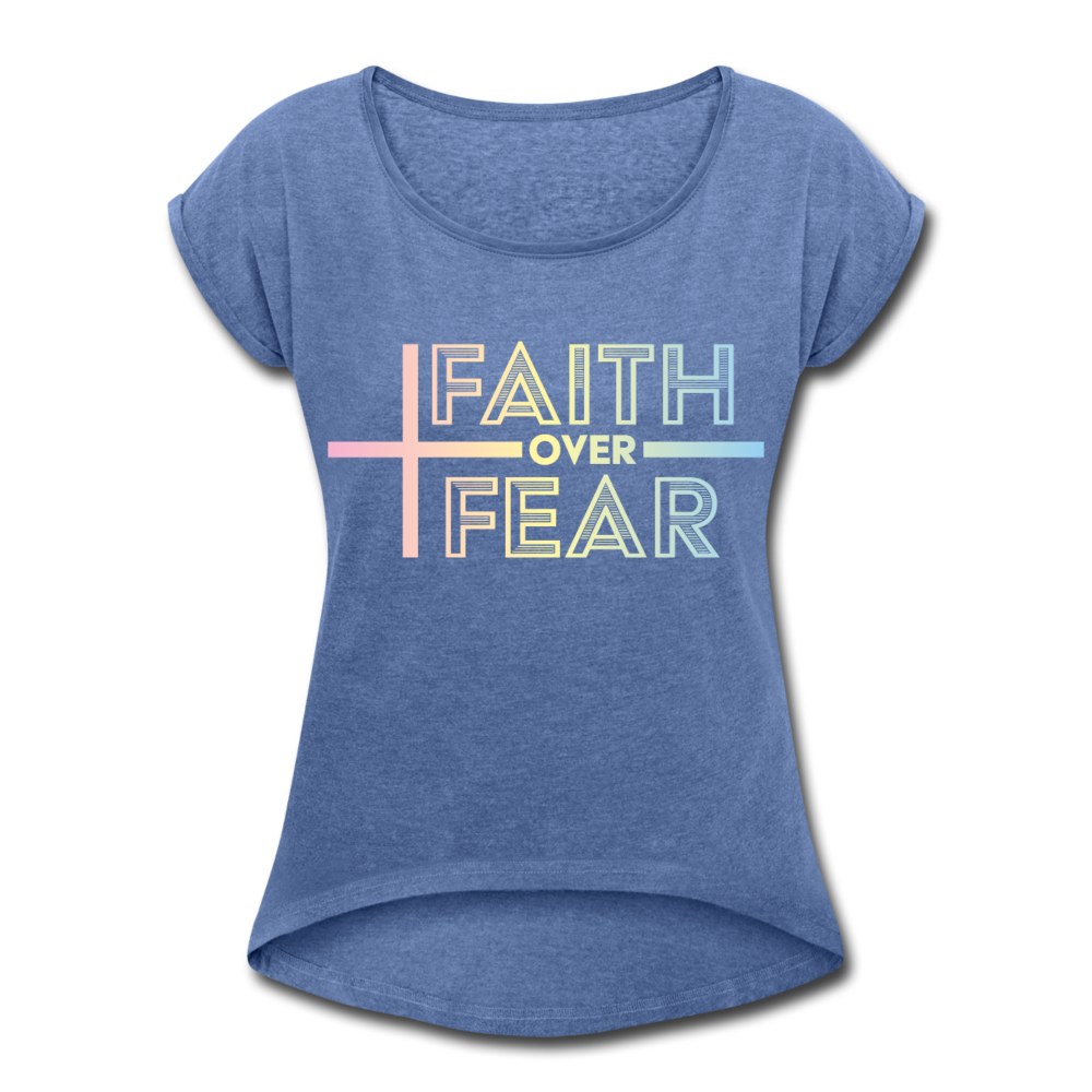 Faith Wins Women’s T-Shirt with rolled up sleeves - heather denim