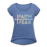 Faith Wins Women’s T-Shirt with rolled up sleeves - heather denim